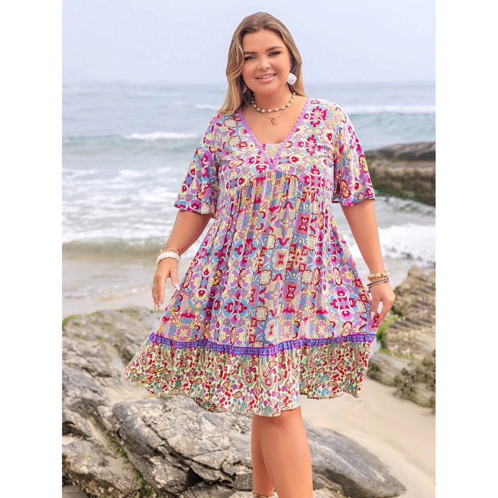Rusty Dusty Dress Women's Size XL Multicolor Floral Bohemian Lagenlook